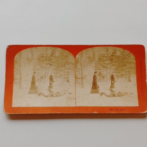 ANTIQUE Stereograph Card "The Race" 1882 Kilburn Brothers - Littleton N.H. - Picture 1 of 4